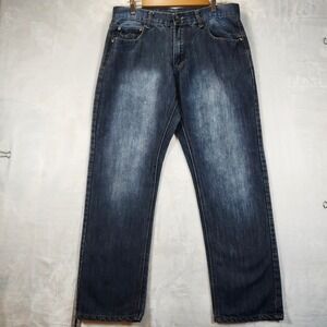 Beverly Hills Polo Club Mens Dark Wash Distressed Denim Jeans Straight Fit